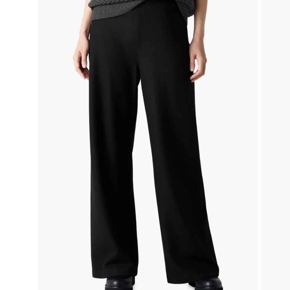 Eileen Fisher Women's 100% Wool Wide Leg Pants Black